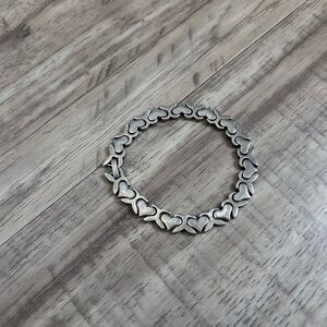 Vintage 925 sterling silver heart link bracelet fold-over locking clasp 26g